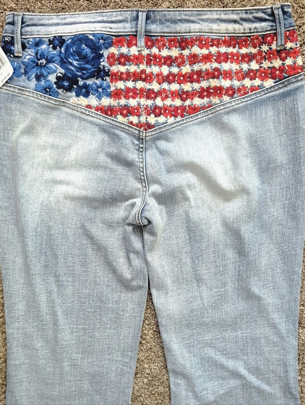 DRIFTWOOD NWT Farrah Flare Jeans Embroidered Floral Flag USA Sz 31 America